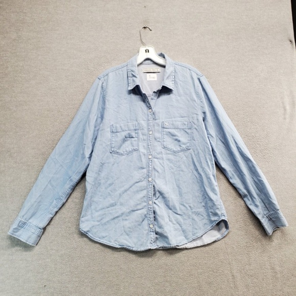 American Eagle Men Button Up Shirt‎ 2XL Blue Chambray Slim Fit Long Sleeve NWT